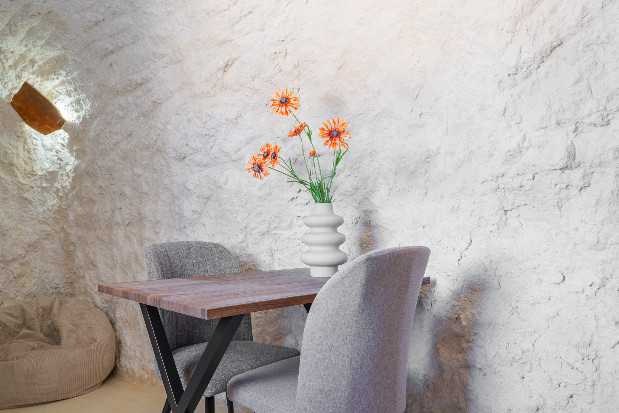 Dining table against the cave wall